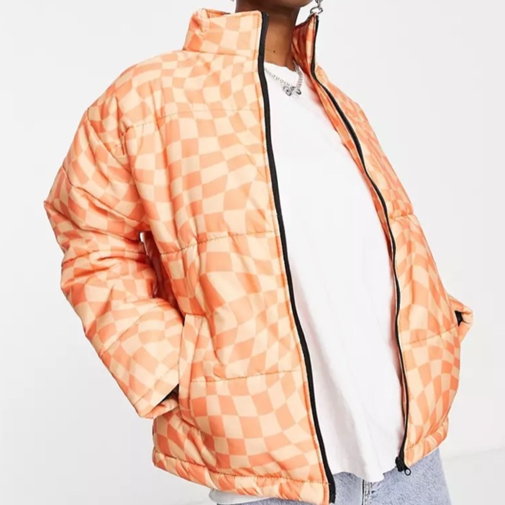 Orange checkered puffy jacket